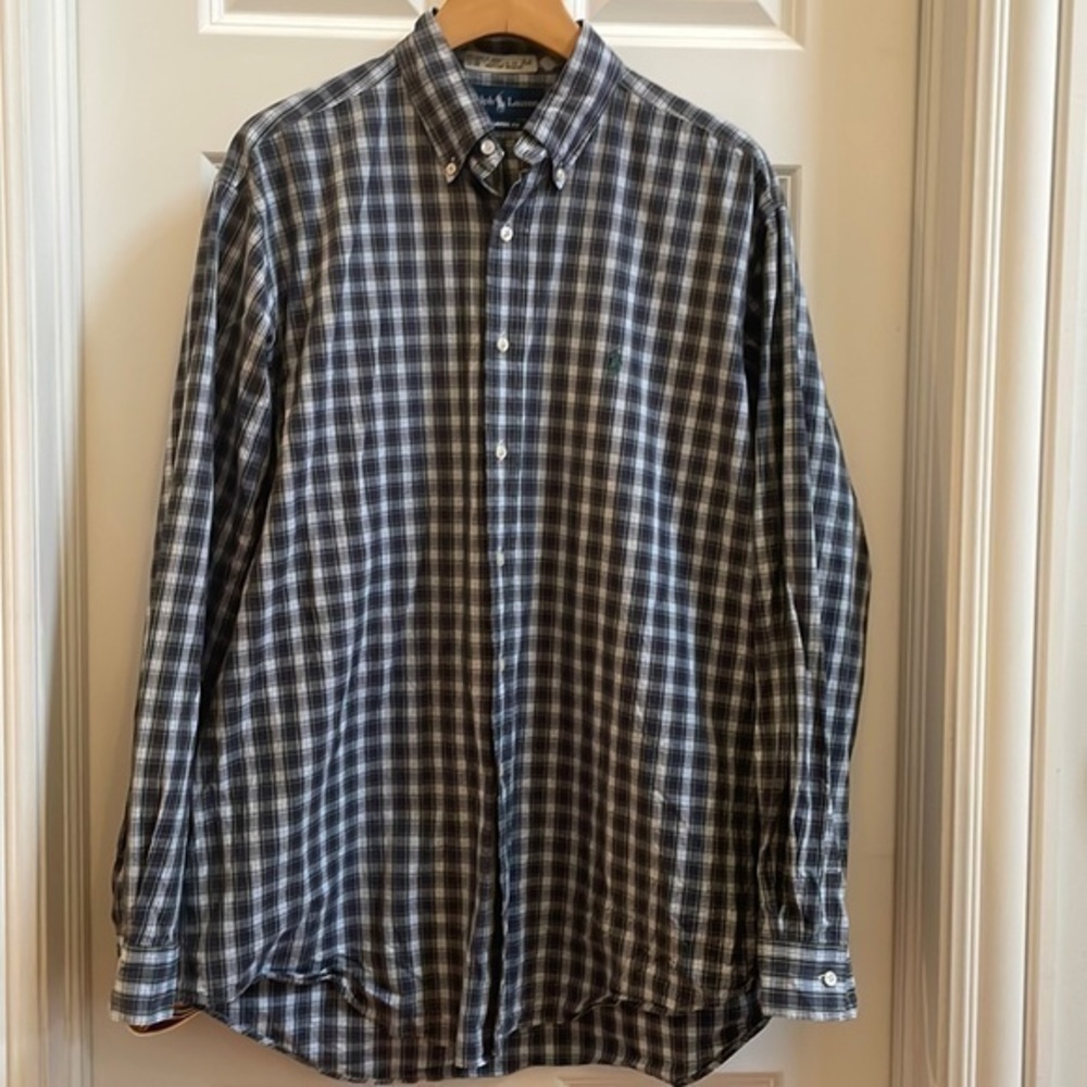 Ralph Lauren blue, green, white plaid button down cotton